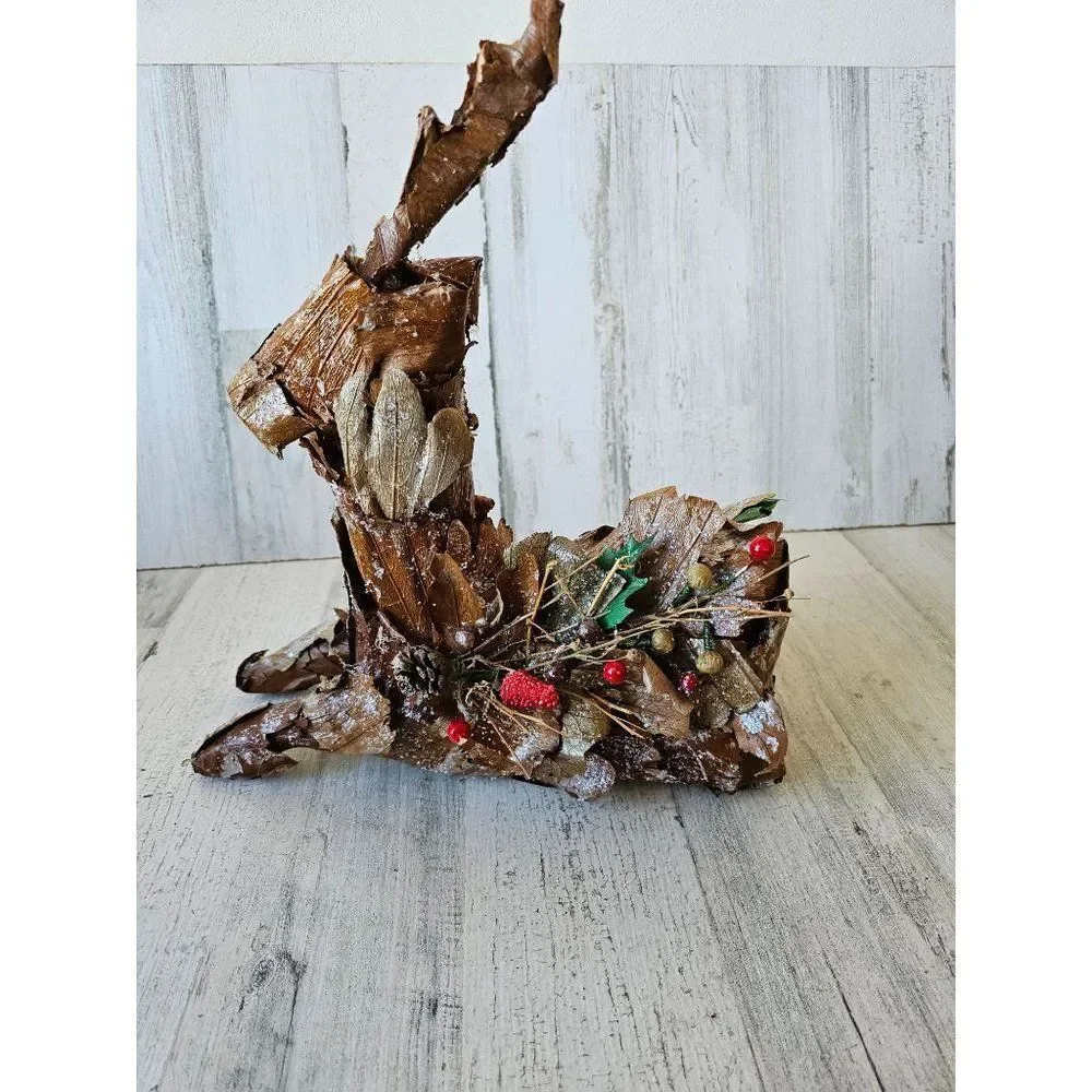 Leaf reindeer deer Xmas decor cabin rustic large as is